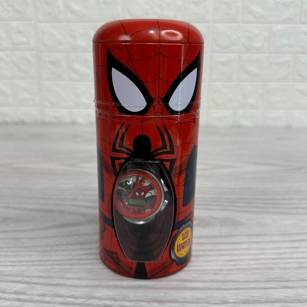 Marvel Spiderman Kid Boys Casual Quartz Led Watch Red SPMKD740CT w/ Cylinder Tin